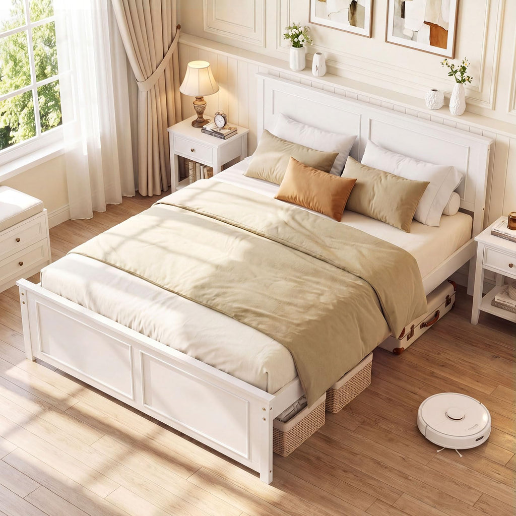 Wood Bed Frame with Headboard, Farmhouse Solid Platform Bed w/Wooden Slat Support Mattress Foundation