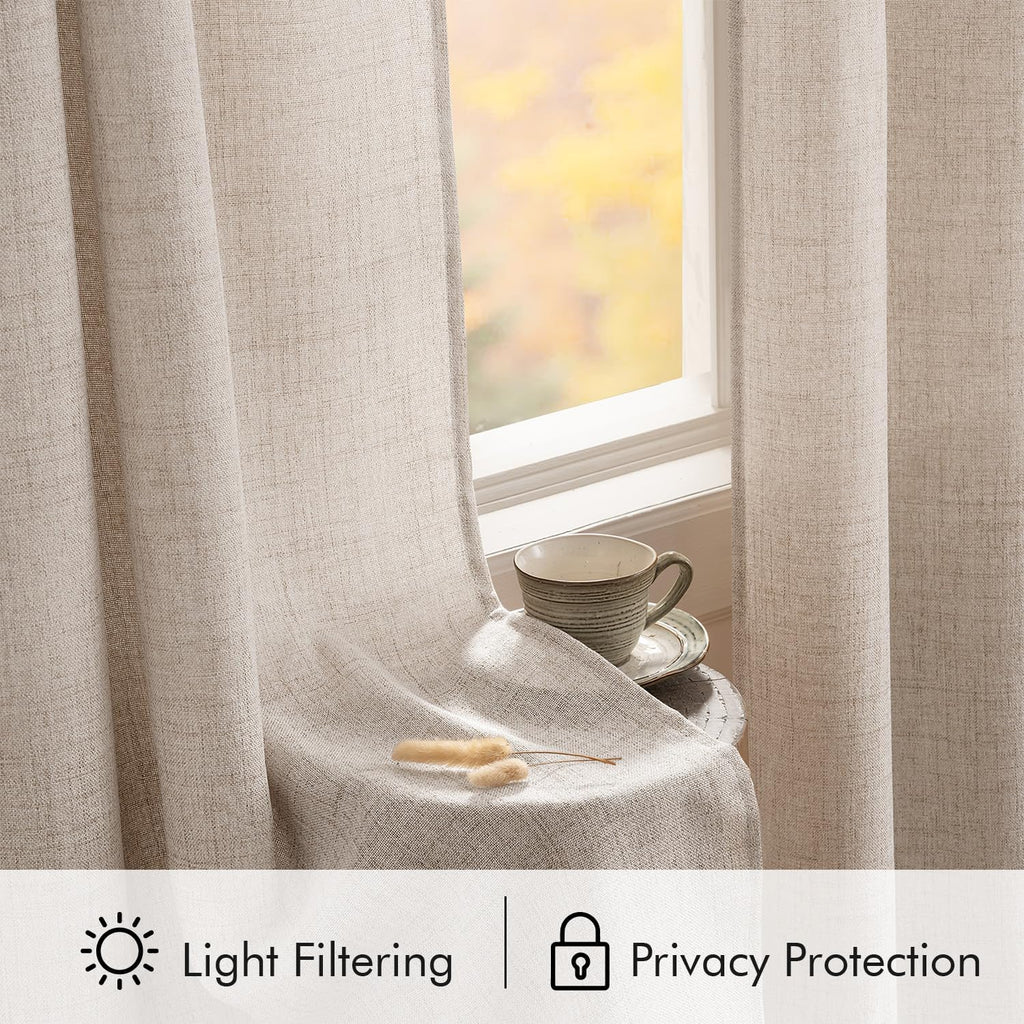 Linen Textured Small Kitchen Window Curtains Over Sink, Semi Sheer Farmhouse Cafe Curtain 36 Inch Long Short Back Tab