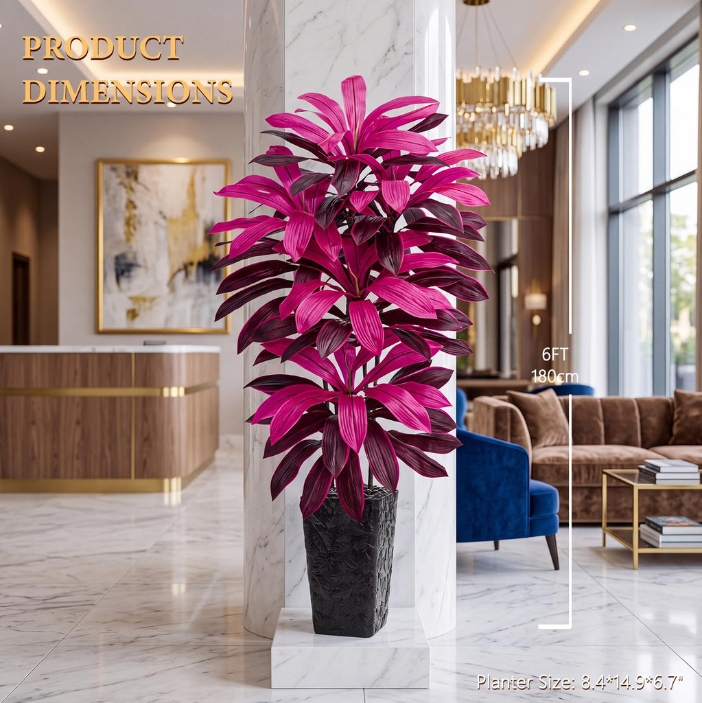 Artificial Dracaena Tree Purple Red, 6FT Tall Plant Black Planter