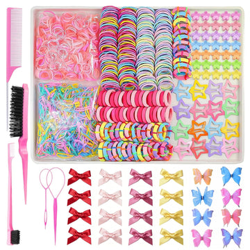 Soft Elastic Hair Ties,Colorful Hair Bobbles for Girls, Multicolor Hair Accessories Set with Hair Tail Tools & Cute