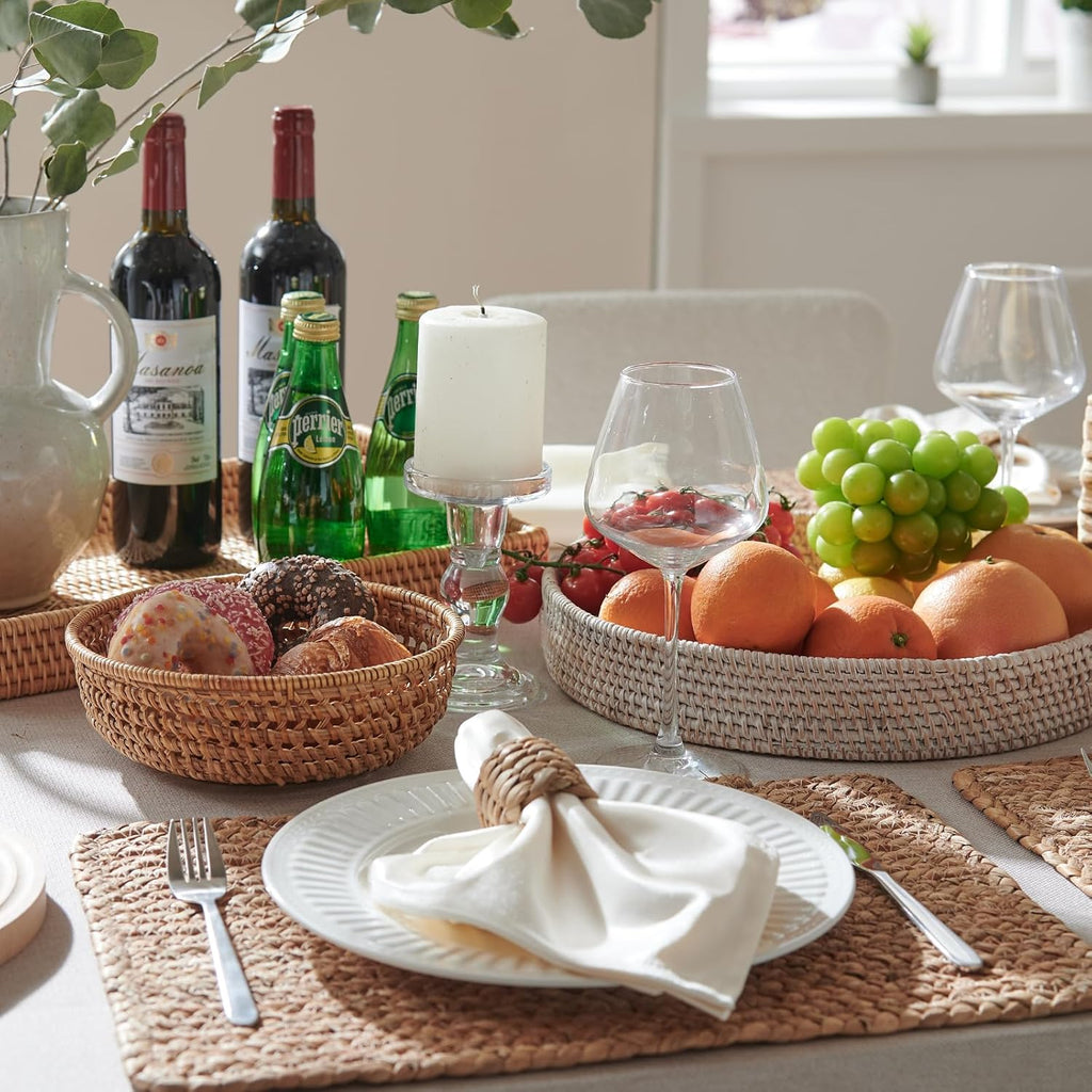 Woven Placemats, 17" x 12" Rattan Table Mats, Natural Water Hyacinth Chargers for Dinner Plates, Wicker - Set of 6