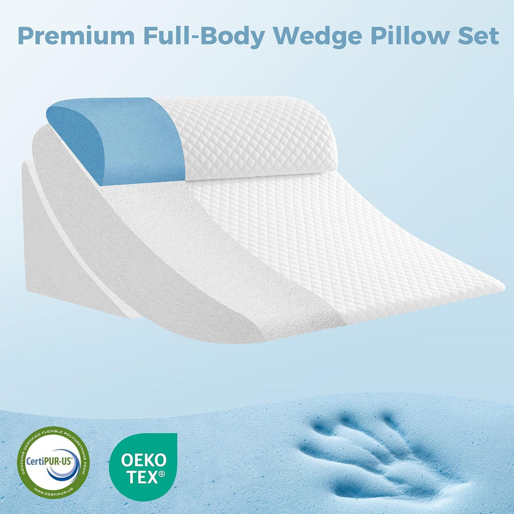 Orthopedic Bed Wedge Pillow Set Memory Foam Infinitely Adjustable Angles Triangle Pillow for Leg Knee Support Sleep