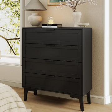 Black 4 Drawer Dresser, Wood Lingerie Chest of Drawers