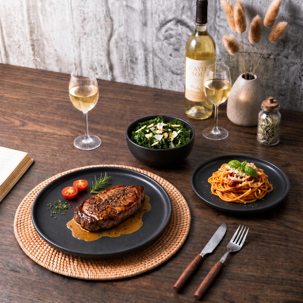 Stoneware Dinnerware Sets Service for 4, 12 pcs Plates and Bowls Set