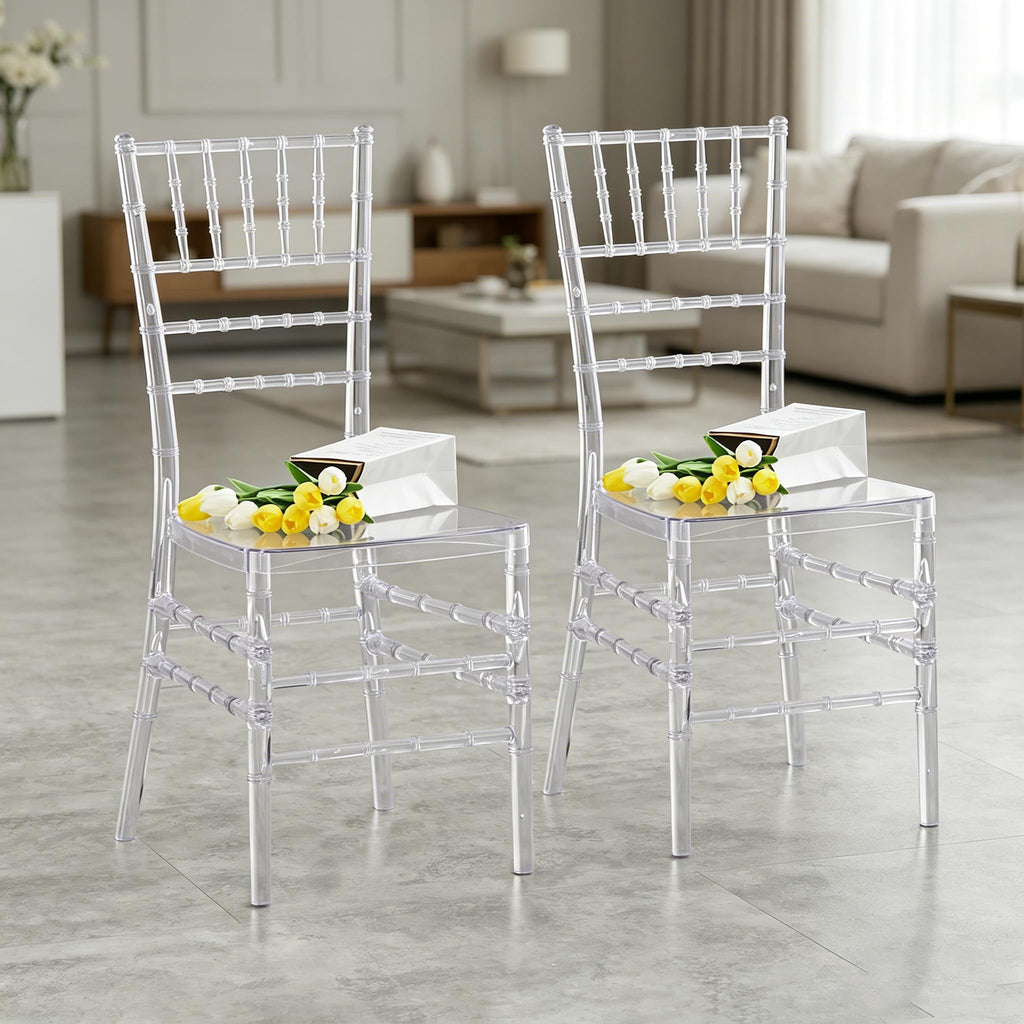 Clear Ballroom Chairs 2 Pack, Transparent Acrylic Plastic Chair
