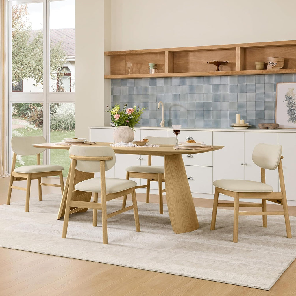 71" Modern Dining Table for 6, Rectangle Wood Kitchen & Dining Room Table, Solid Rubberwood Frame, Bentwood Legs, Oak