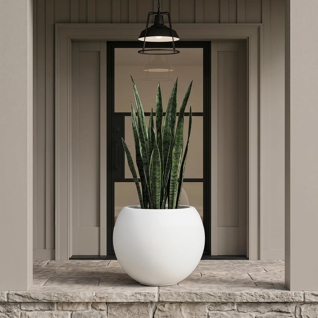 17" H x 21" Dia White Fiberstone Planter Pot with Drainage Hole, Extra Large Round Indoor Outdoor Flower Pot for