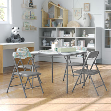 Mindy Kids 5-Piece Folding Table and Chair Set, Printed
