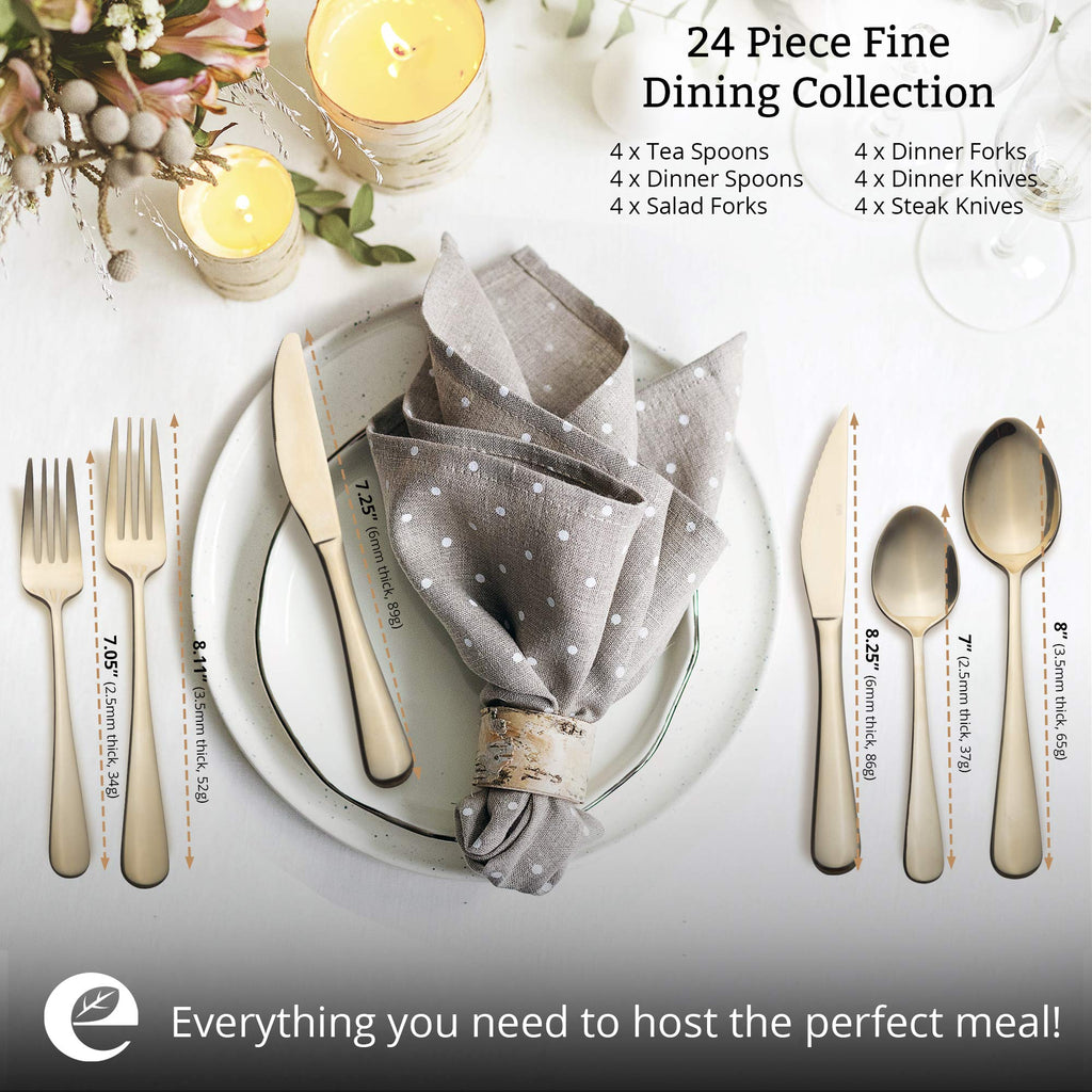 18/8 Stainless Steel Silverware Set for 4 - Complete 24 Piece Flatware Cutlery Set - Elegant and Ergonomic Design