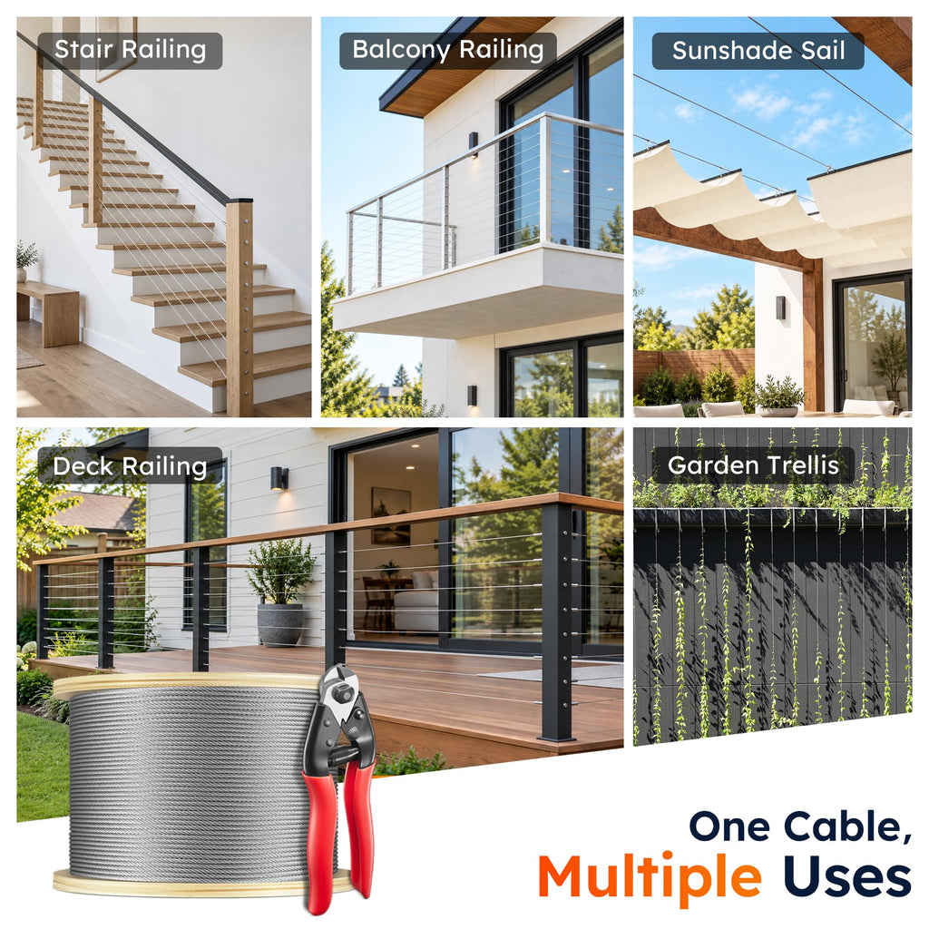 1/8" Stainless Steel Cable for Railing, 7x7 Wire Rope