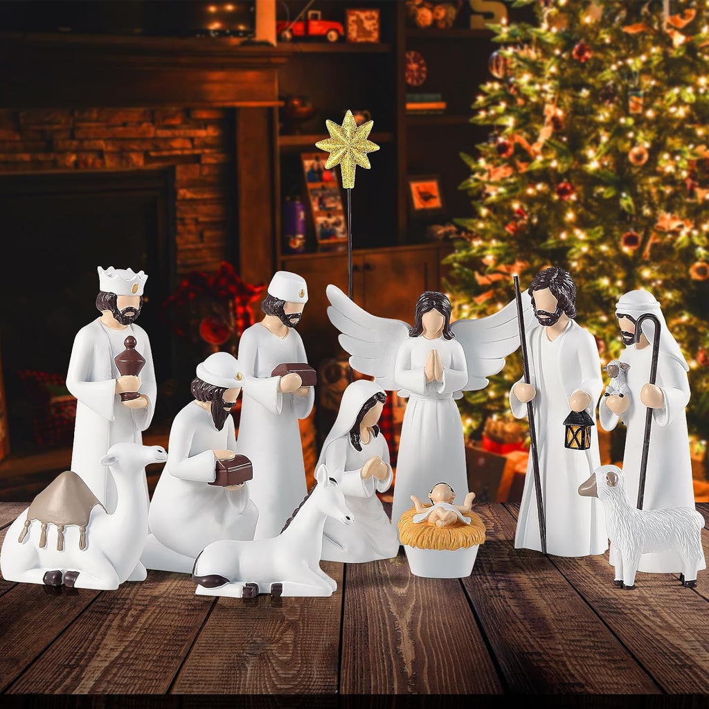 Nativity Sets for Christmas Indoor,12 Pieces 6.5 Inch Elegant Nativity Set for Tabletop Decorations,Christmas Resin