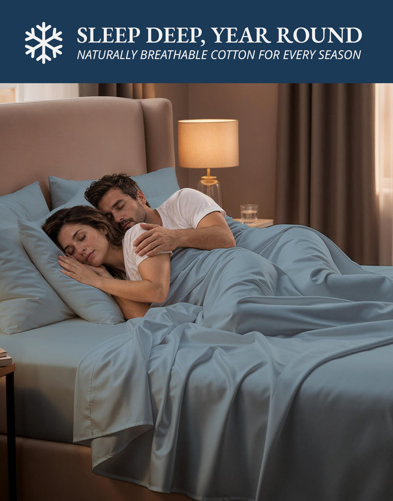 Queen Sheets 100% Egyptian Cotton Sateen - French Blue