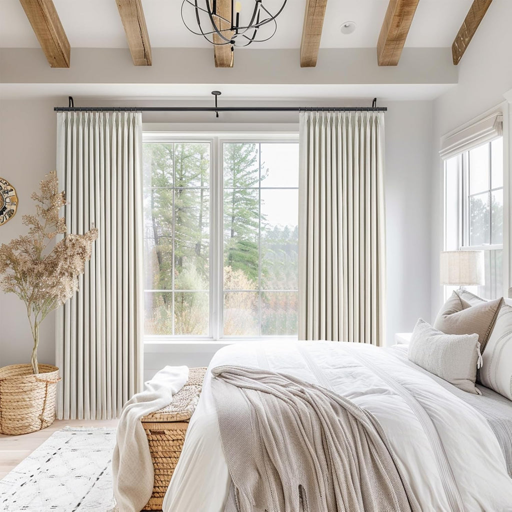 96 inch Long Natural Pinch Pleated 100% Blackout Curtains,Luxury Linen Curtains with Hooks for Patio Large Window