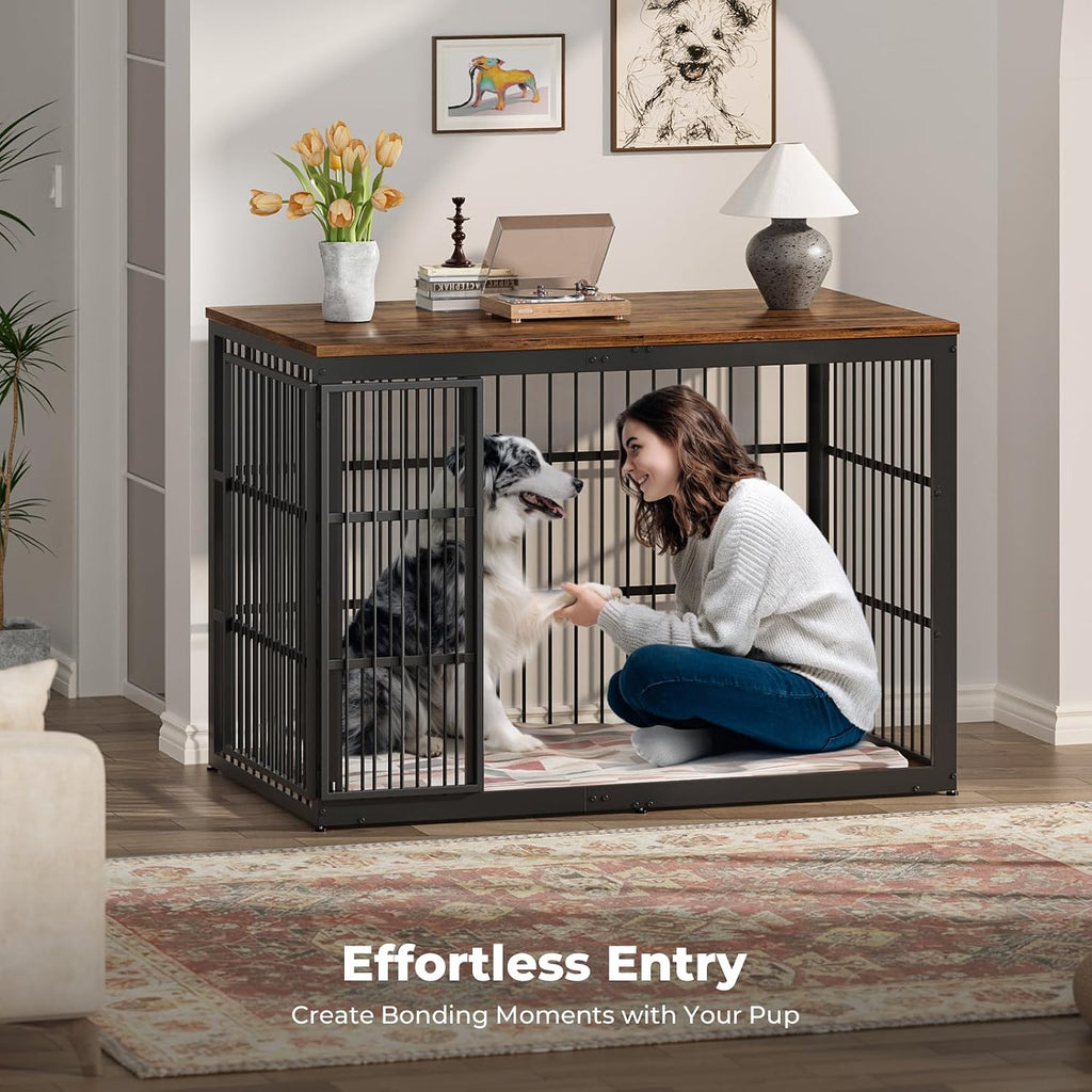 Dog Crate Furniture with Foldable Door, Rustic Brown