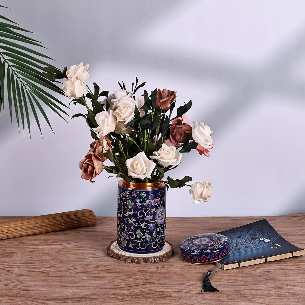 Chinoiserie Enamel Ginger Jar with Twist Lid - Traditional Chinese Blue and White Porcelain Style-Cylinder Design