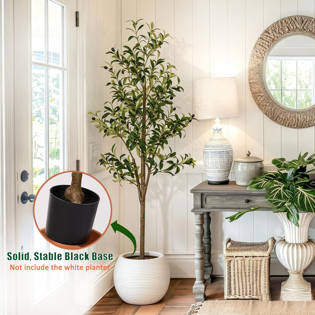 5ft Artificial Olive Trees Indoor, Faux Olive Tree with Natural Wood Realistic Leaves Lifelike Fruits Fake Olive
