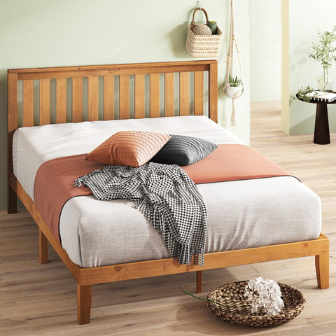 Alexia Wood Platform Bed Frame with headboard, Solid Wood Foundation with Wood Slat Support, No Box Spring Needed