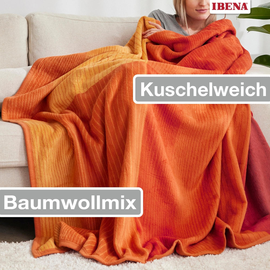 Granada Throw Blanket, Contemporary Block Striped Jacquard Woven Oversized Cotton Blend Velour in Orange