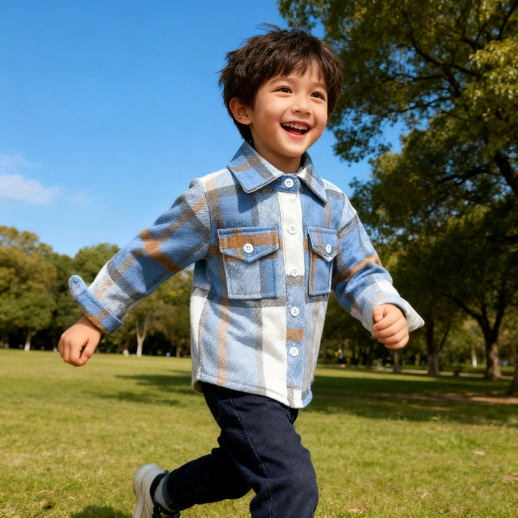 Toddler Baby Boys and Girls Plaid Shirts Jacket Long Sleeve Lapel Button Down Top Outwear Clothes,Blue