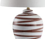 29" Brown/White Ceramic Table Lamp Bedroom Office, Modern Coastal Bedside Lamp with White Linen Shade
