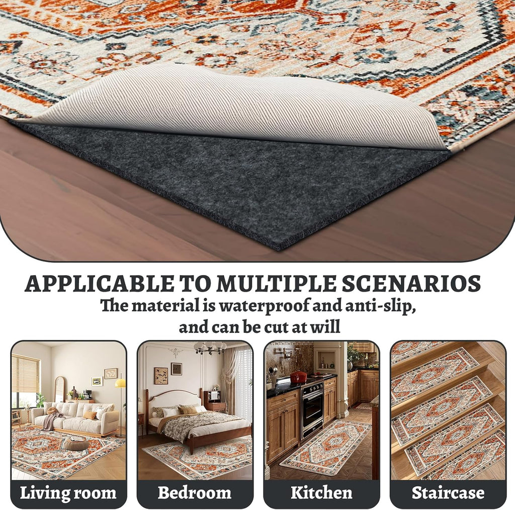 100% Waterproof Rug pad, 9x12 ft Area Rug Non-Slip Rug Pads, 1/4" Thick Carpet Pads for All Floors and finishes, Felt - Set of 108