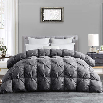 116x108 Oversized King Feather and Down Comforter, Pinch Pleat Palatial King Duvet Insert with 100% Cotton Cover
