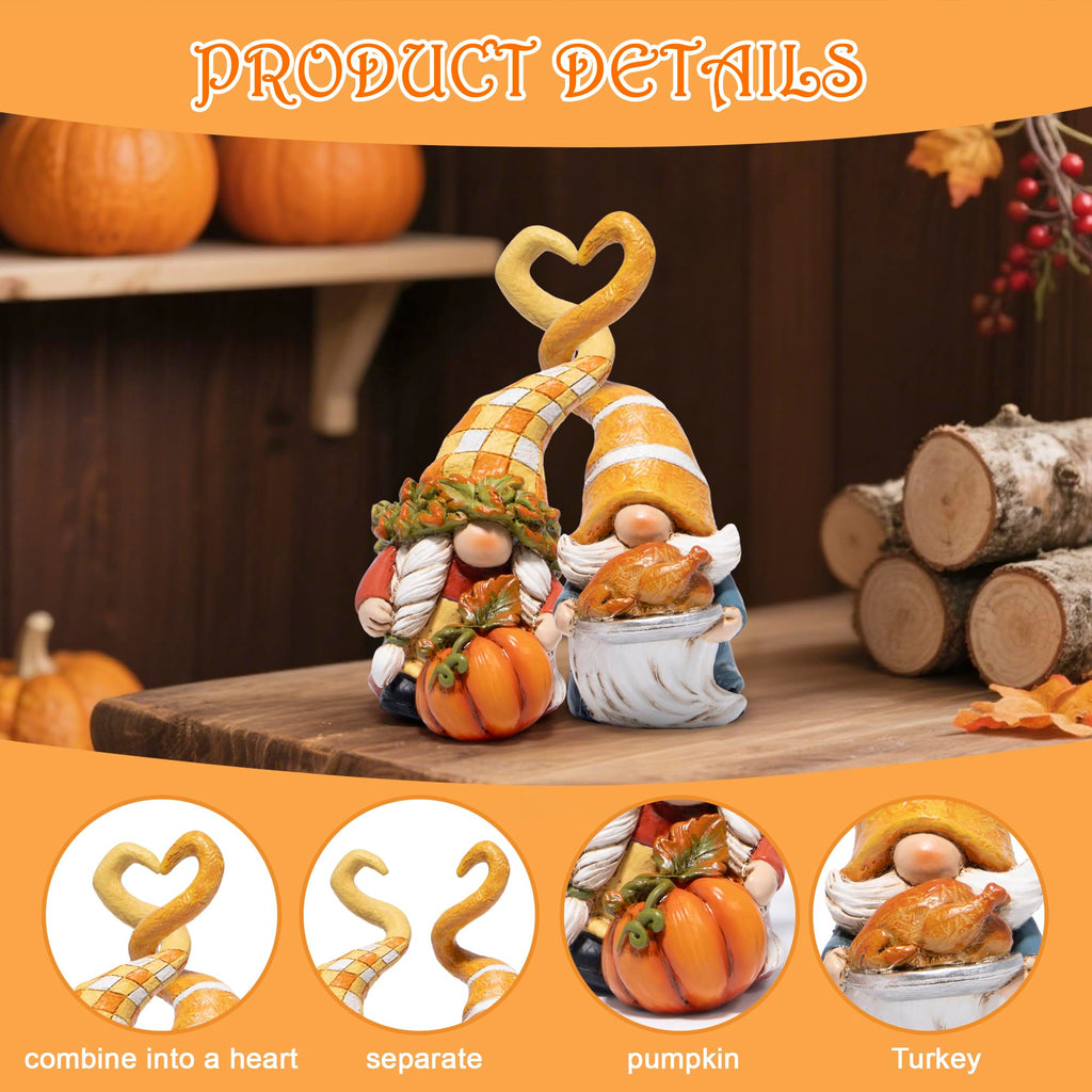 Thanksgiving Decorations for Table, Resin Fall Thanksgiving Figurines with Turkey, Pumpkin & Heart, Festive Gift for