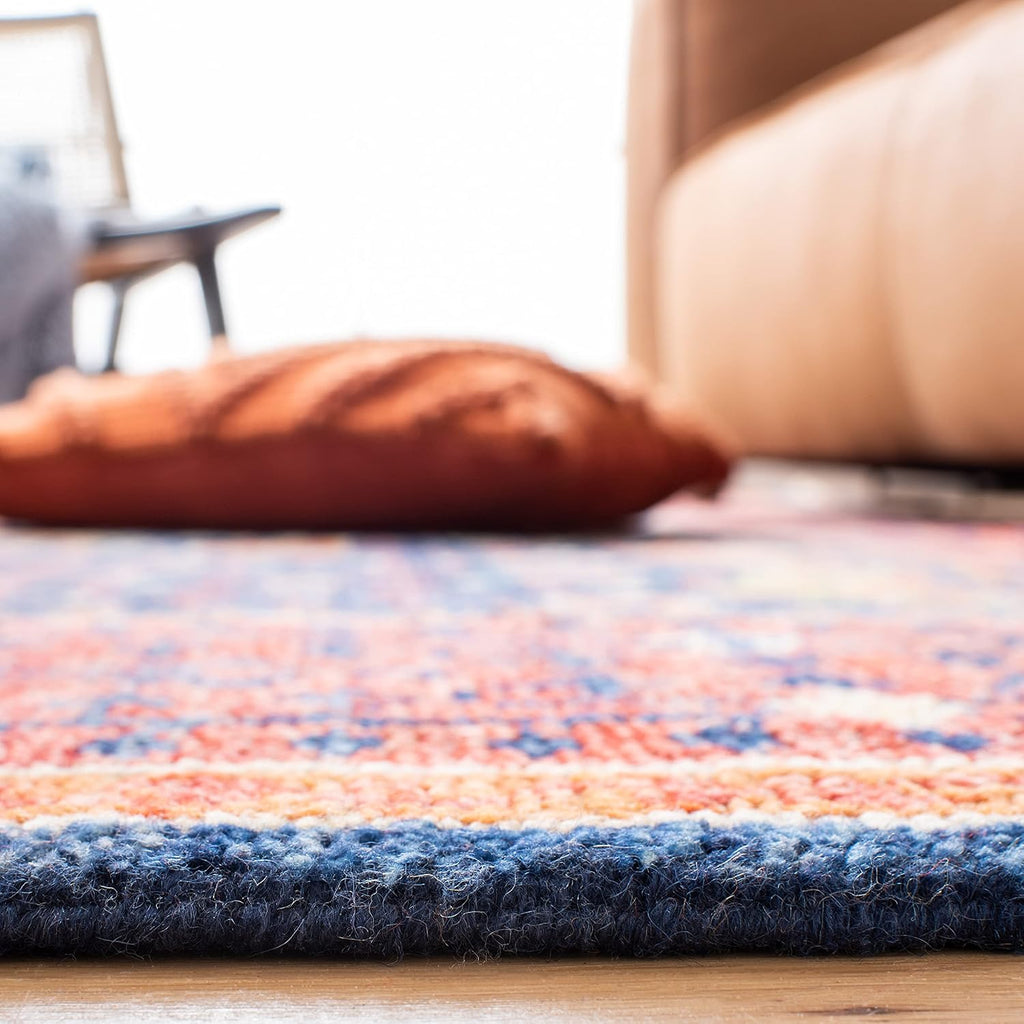 Samarkand 8' x 10' Red/Blue Hand-Knotted Traditional Oriental Medallion Premium Wool Dining Area Rug