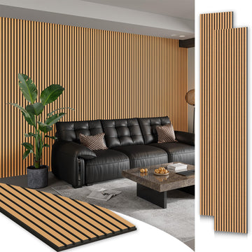 2 Pack 106" x 12.6" Wood Slat Wall Panels, Light Brown
