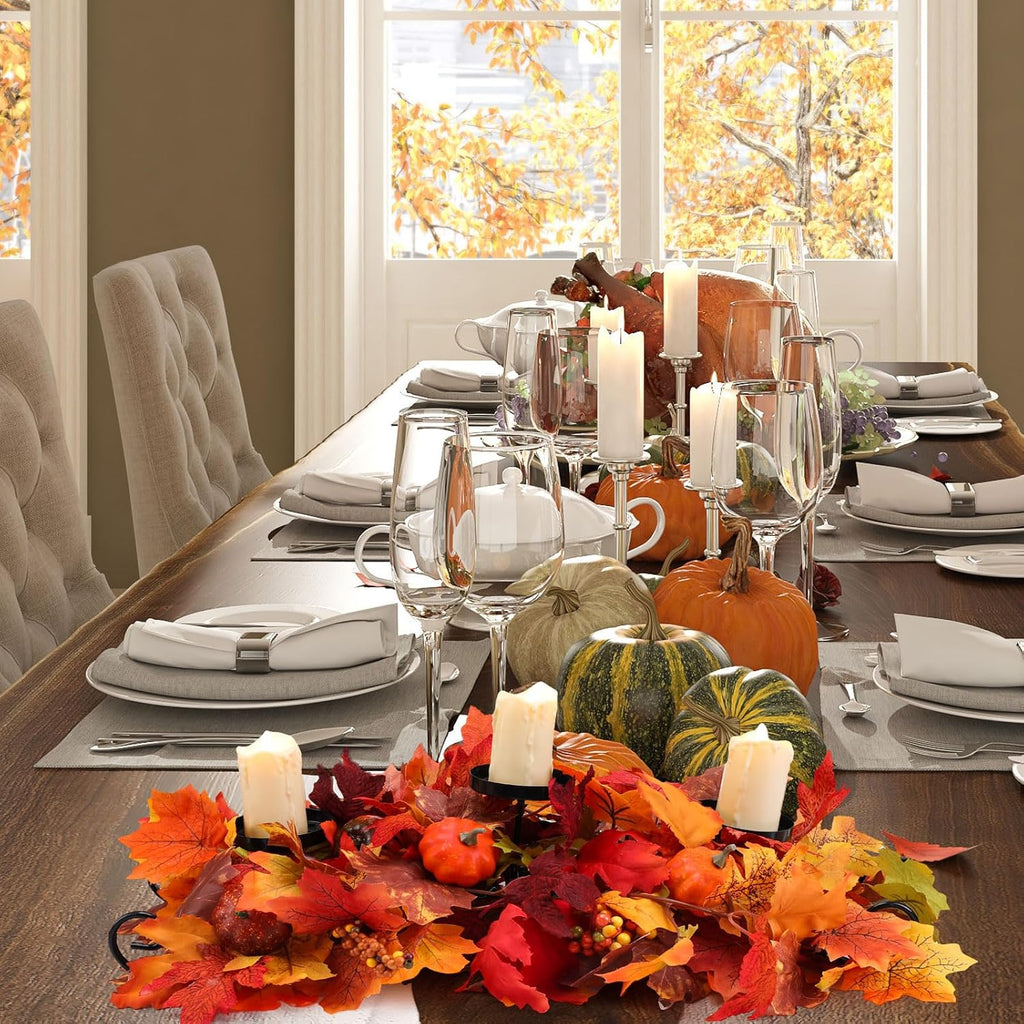 Fall Candleholder Centerpiece Maple Leaf Pumpkin Table,Bright Style