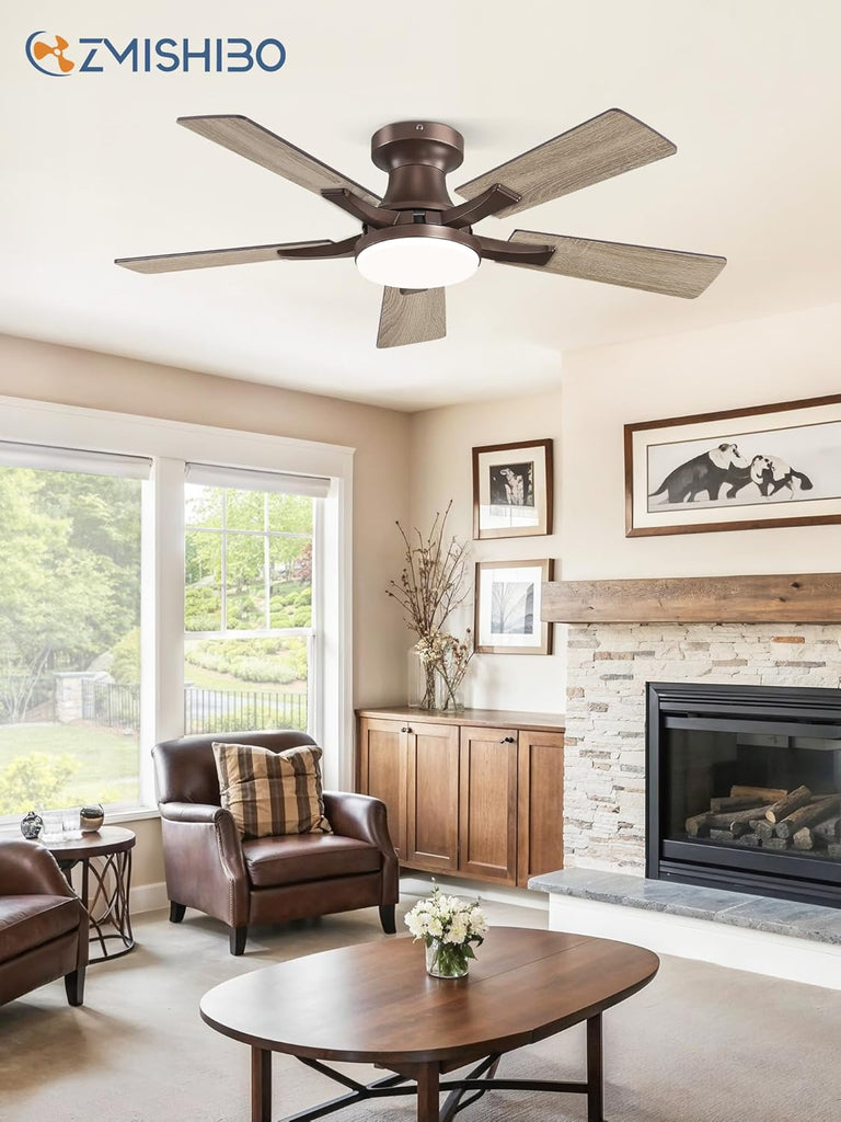 42 Inch Ceiling Fan with Light, App&Remote Control, Flush Mount Low Profile, Dimmable 20W LED Light, Quiet Reversible Motor for Bedroom, Living Room, Apartment, Brown A101-B0F8B5N8ZD