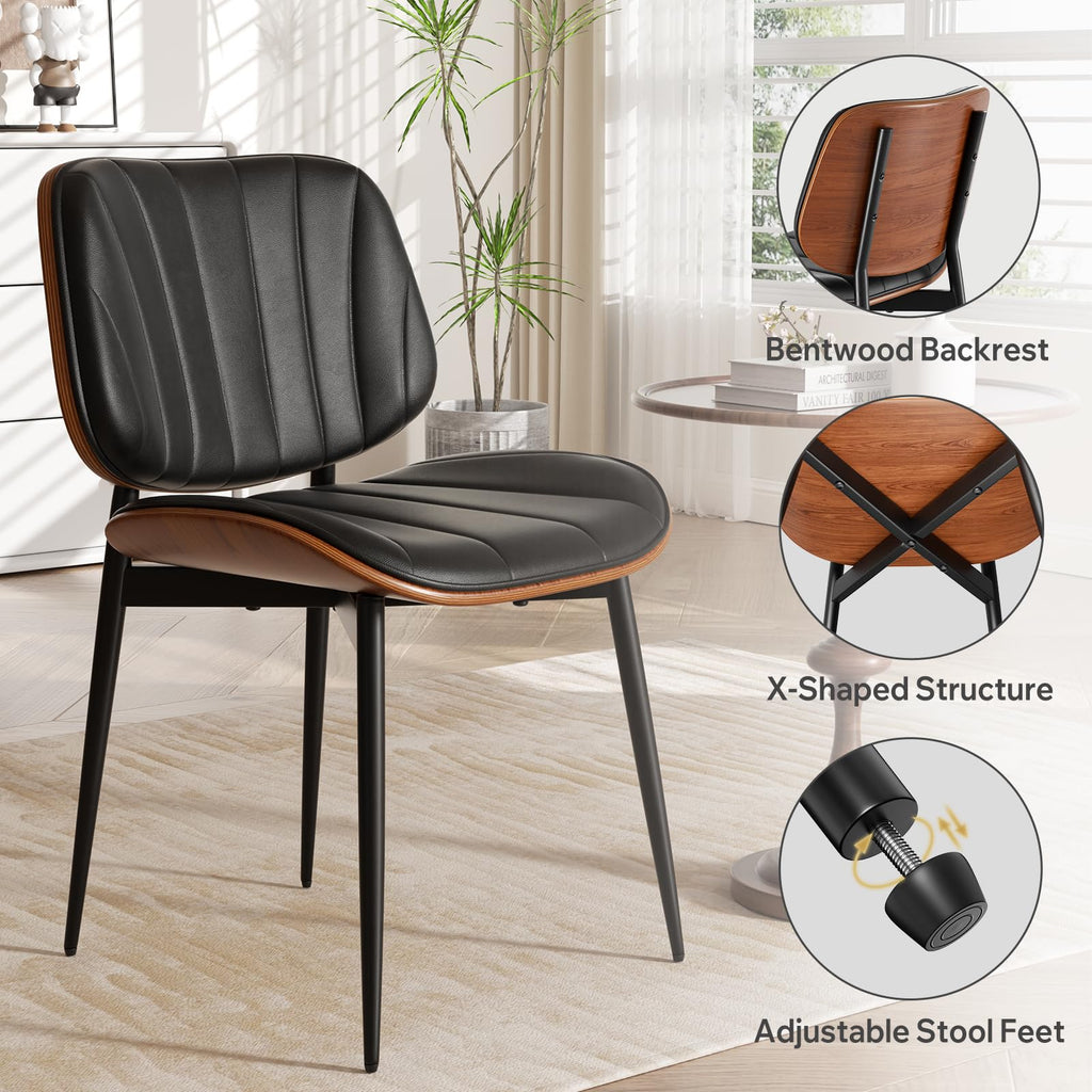 Mid Century Modern Dining Chairs Set of 8, Upholstered Faux Leather Kitchen Dining Room Living Room Chairs, Walnut