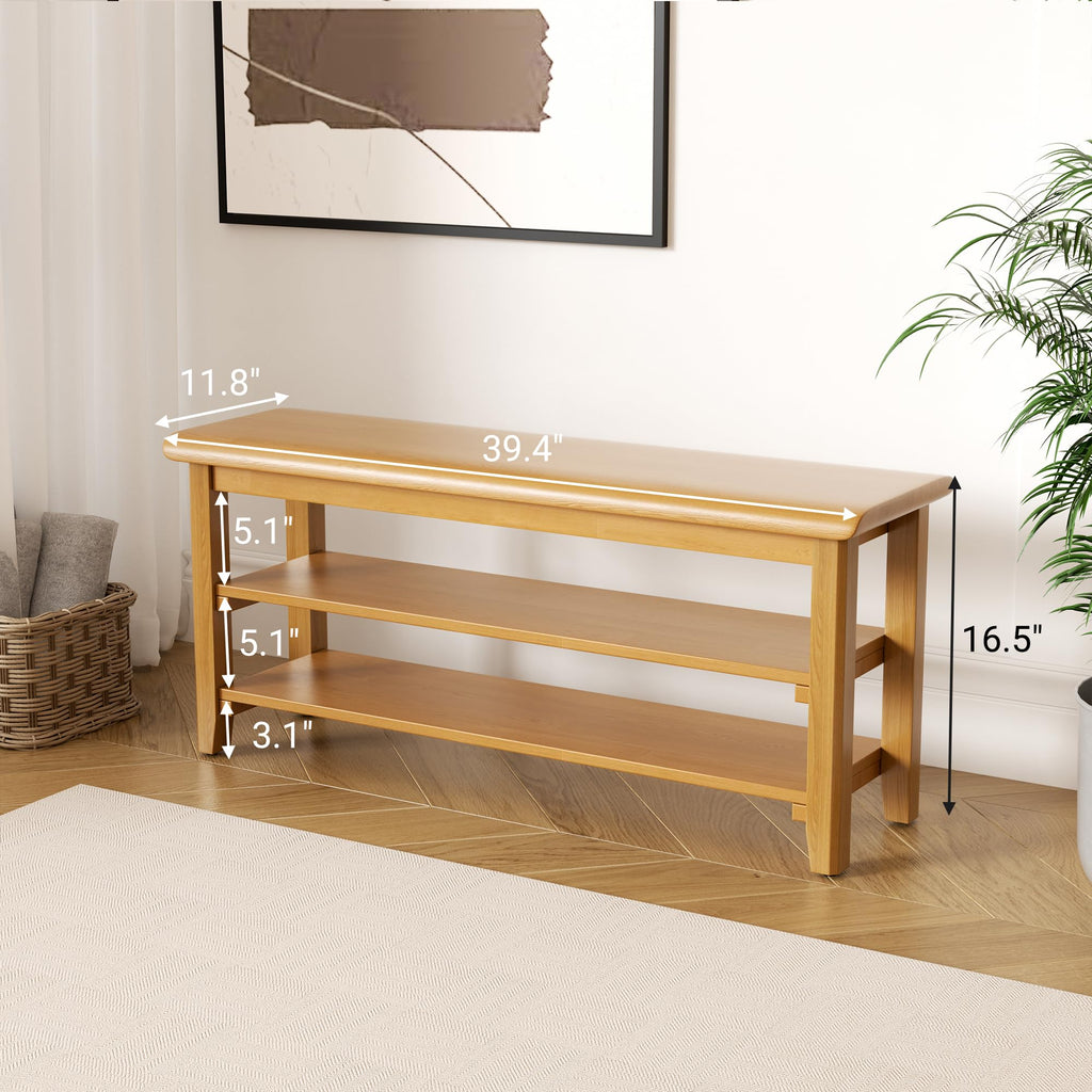 Shoe Rack Bench Mid Century Modern 2-Tier Shoe Rack Organizer Hallway or Living Room Farmhouse Rustic Wooden Seat