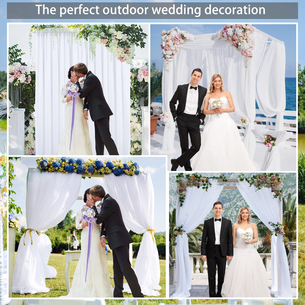 10ft x 10ft White Chiffon Backdrop Curtains, Wrinkle-Free Sheer Chiffon Fabric Photo Curtain Drapes for Wedding
