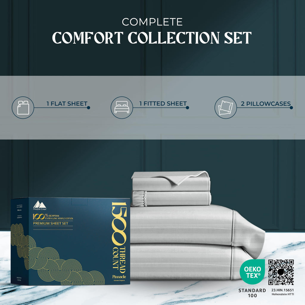 1500 Series Sheets 17" Deep Pocket, Silver - Stripe