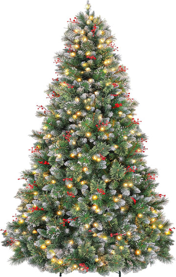 Partilly Flocked Prelit Christmas Tree with Pine Needles