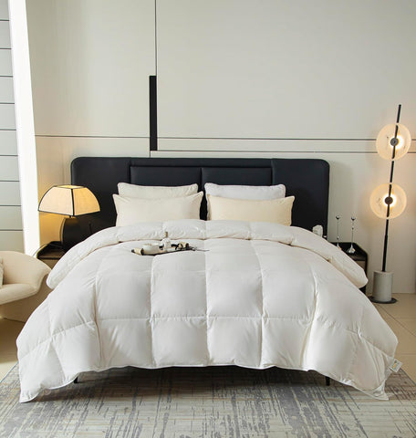 Goose Feather Down Comforter,All Seasons 100% Cotton Feather Down Duvet Insert Medium Warm Quilted B