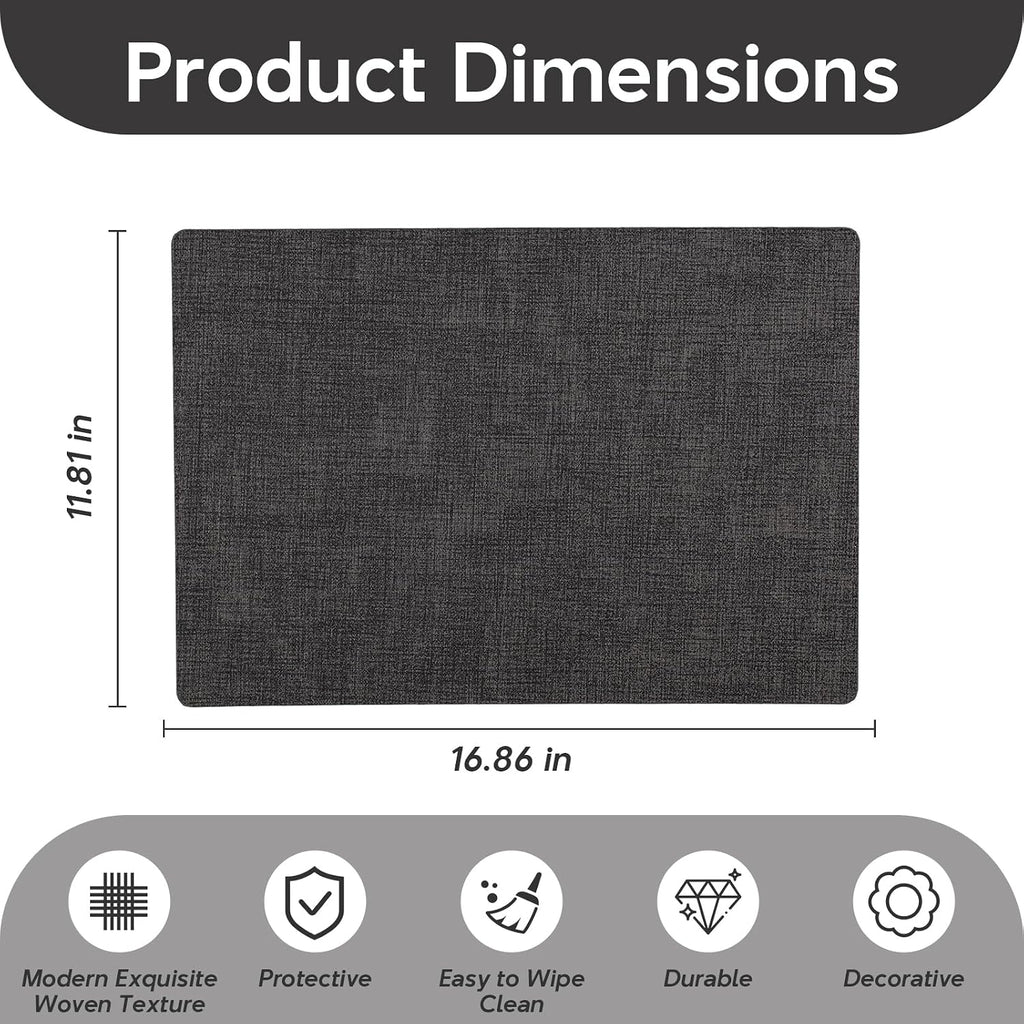 Vinyl Placemats - Faux Leather 100% Waterproof Oil-Proof Wipeable PU Place Mats, Heat Resistant Reversible - Set of 4