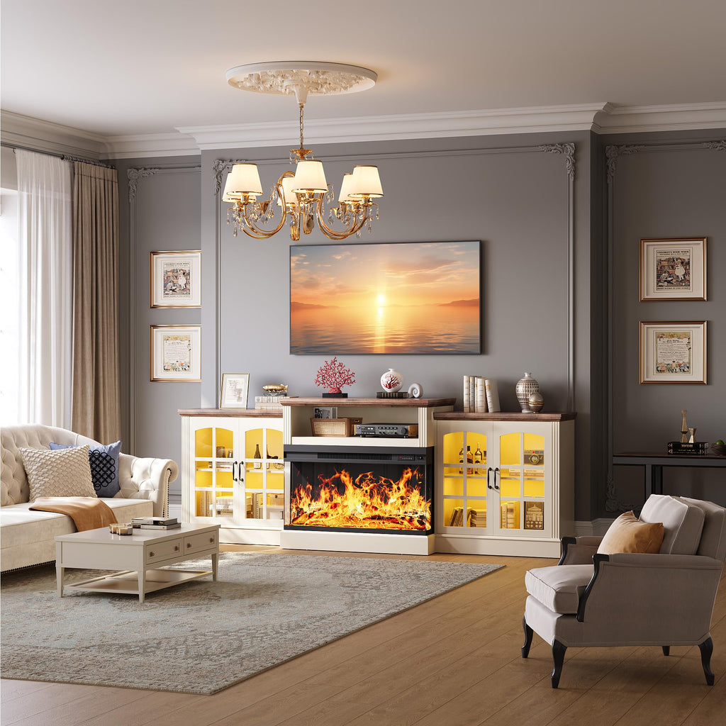 97'' Fireplace TV Stand with 3-Sided Electric Fireplace up to 100" TV, LED Entertainment Center Media Console with