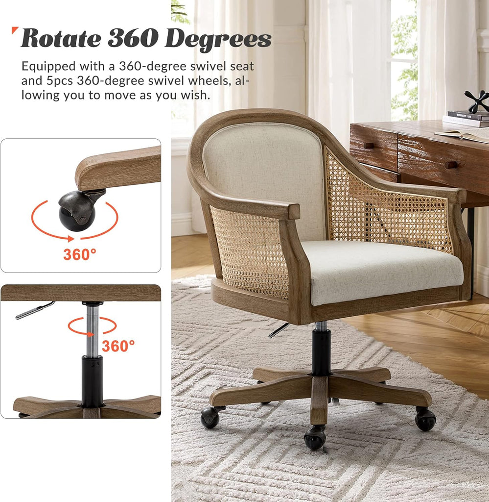 Desk Chair, Upholstered Home, Vintage with Armrest, Adjustable Swivel Rolling Height Task Chair for Living