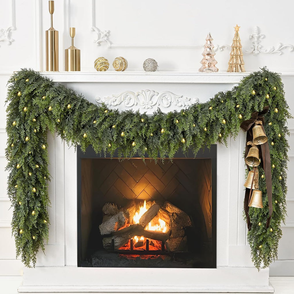18FT Pre-Lit Christmas Garland, Realistic Artificial Cedar Garland, 1 Pc