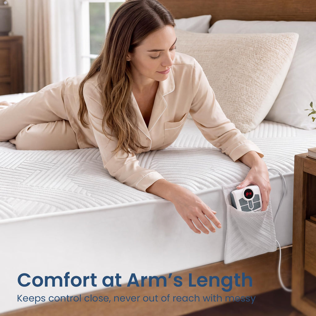Heated Mattress Electric Pad King Size Dual Control Bed Warmer, Deep Pocket, Side Storage Pouch for Controller