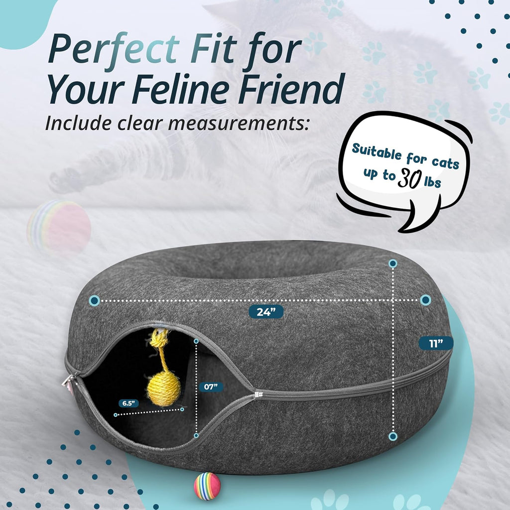 Peekaboo Cat Cave Large Cat Bed, Donut Scratcher Cat Bed for Indoor Cats