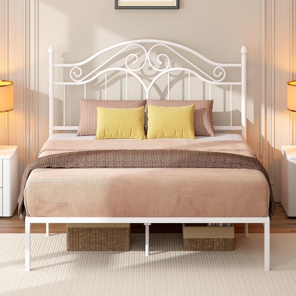 Queen Metal Headboard Only, Vintage Scroll Design, Adjustable Height