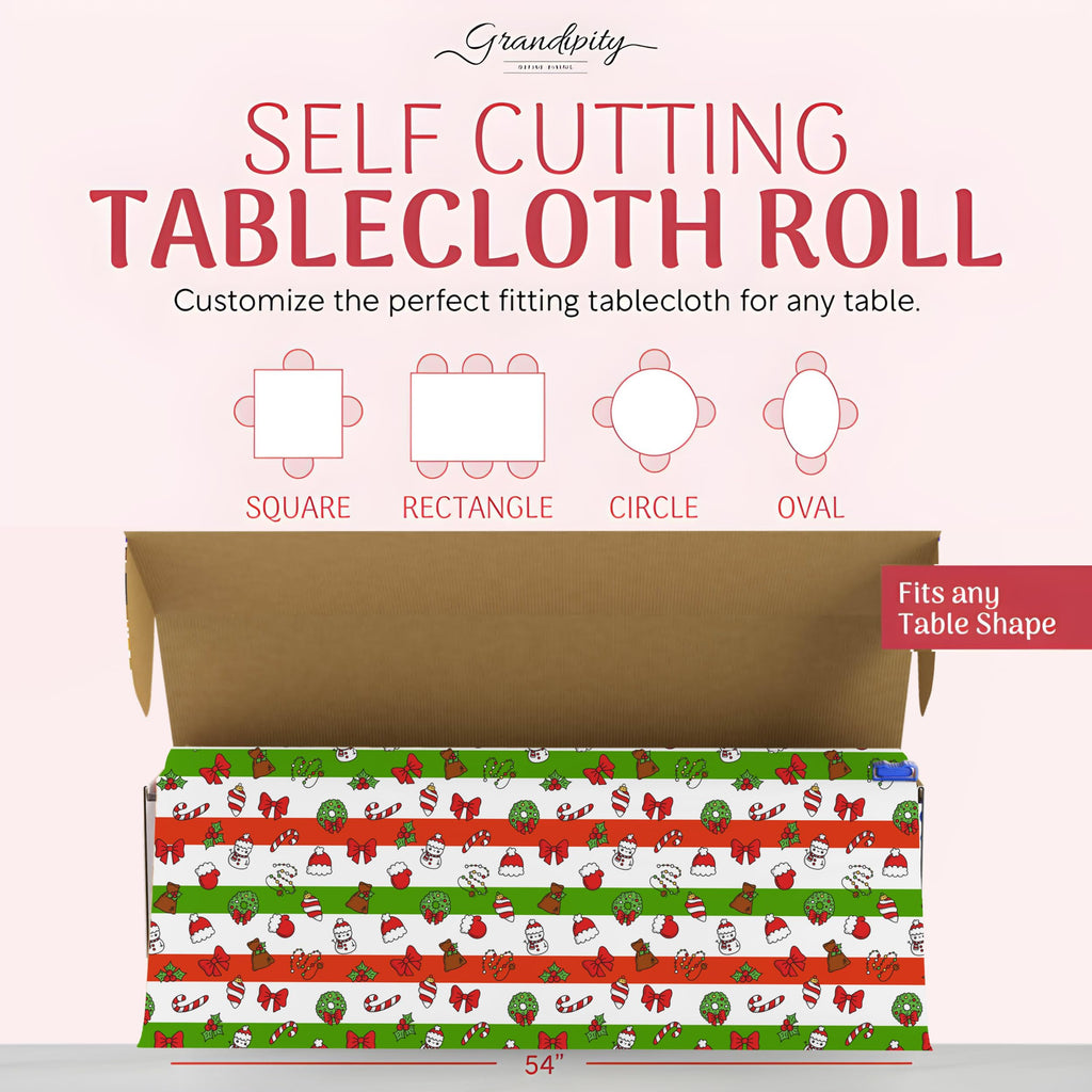Plastic Table Cloth Roll - 54in x 300 Ft. Table Cover Christmas