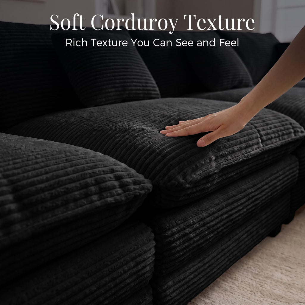 108 Inch Cloud Couch Sectional, Modular Sectional Sofa with Ottoman, Black