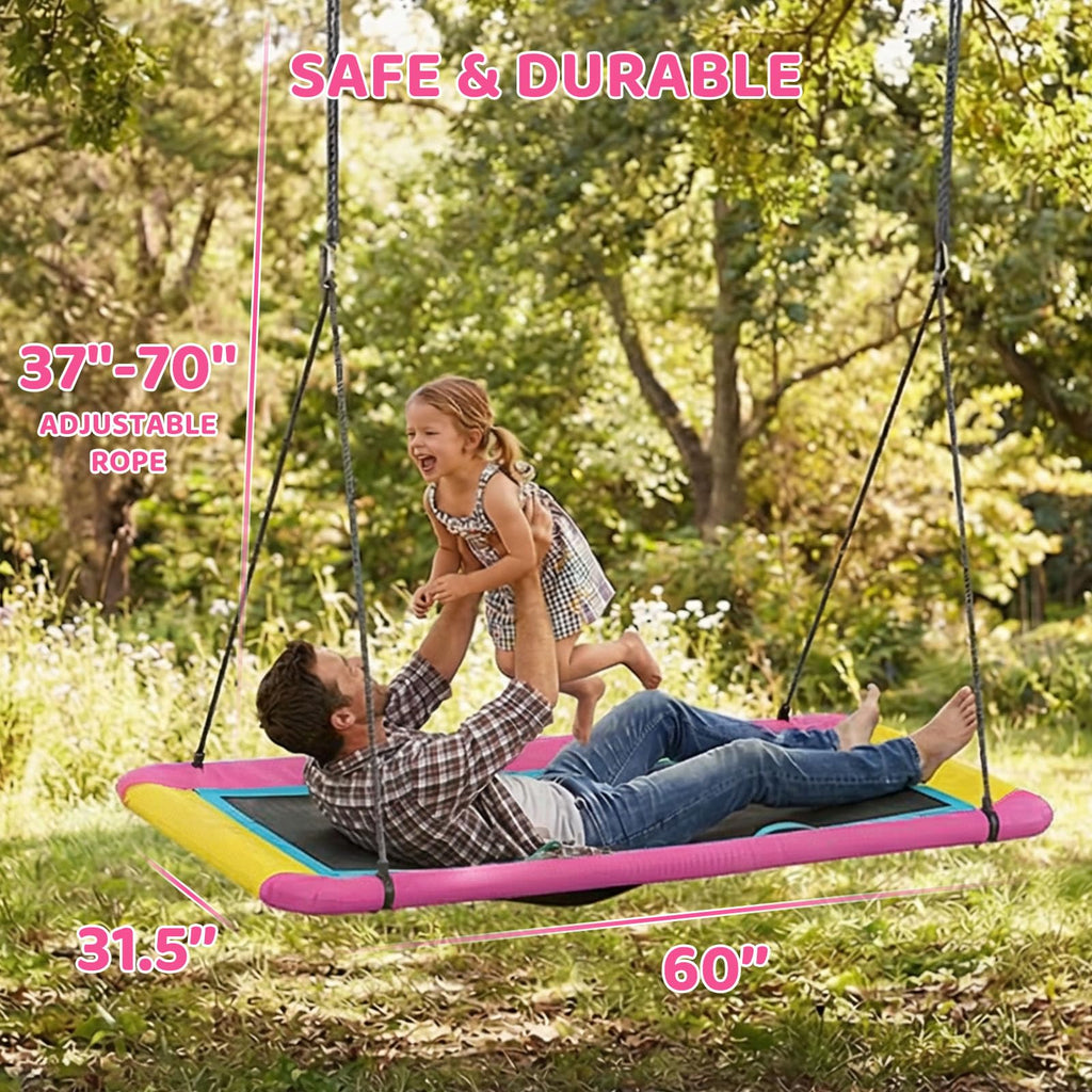 60'' Rectangle Platform Tree Swing for Kids and Adults, Giant Flying Swing with Adjustable Hanging Strap, Waterproof