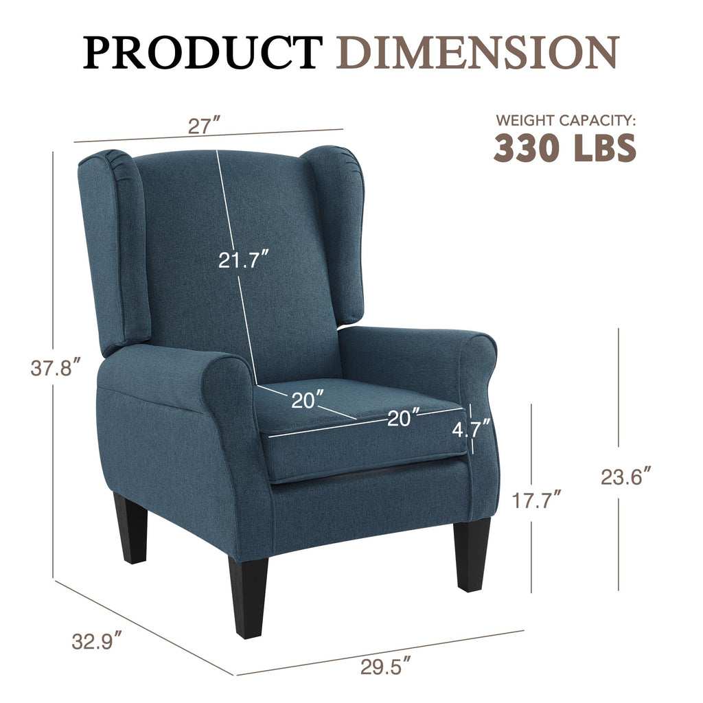 Wingback Accent Chair with Nailhead Trim, Mid Century Modern Armchair (Linen Blue, Set of 2)