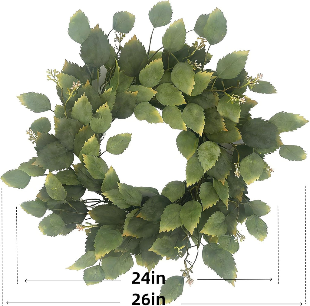 26" Green Hibiscus & Eucalyptus Leaf Wreath for Front Door - Large Artificial Greenery Outdoor Wreath for Porch