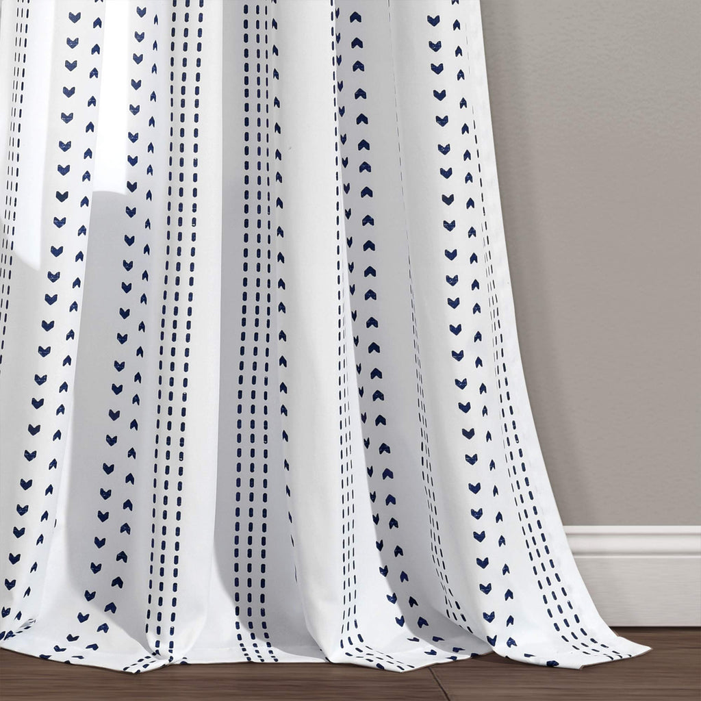 Hygge Stripe Window Curtain Panel Pair, 95" Long x 52" Wide, Navy & White